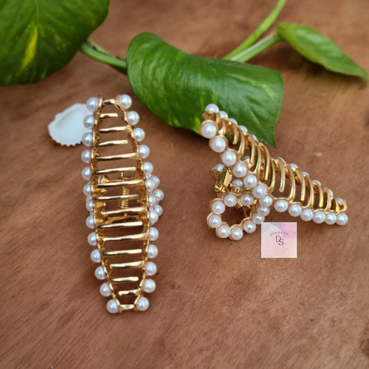 Golden metal pearl Hair claw
