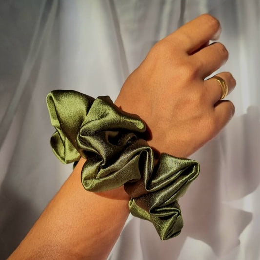 Olive Luxe Satin Scrunchie - L Size