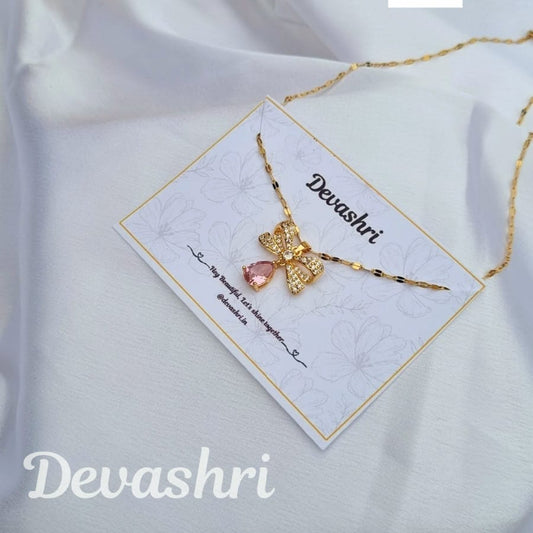 Blush Bow Pink Drop Necklace