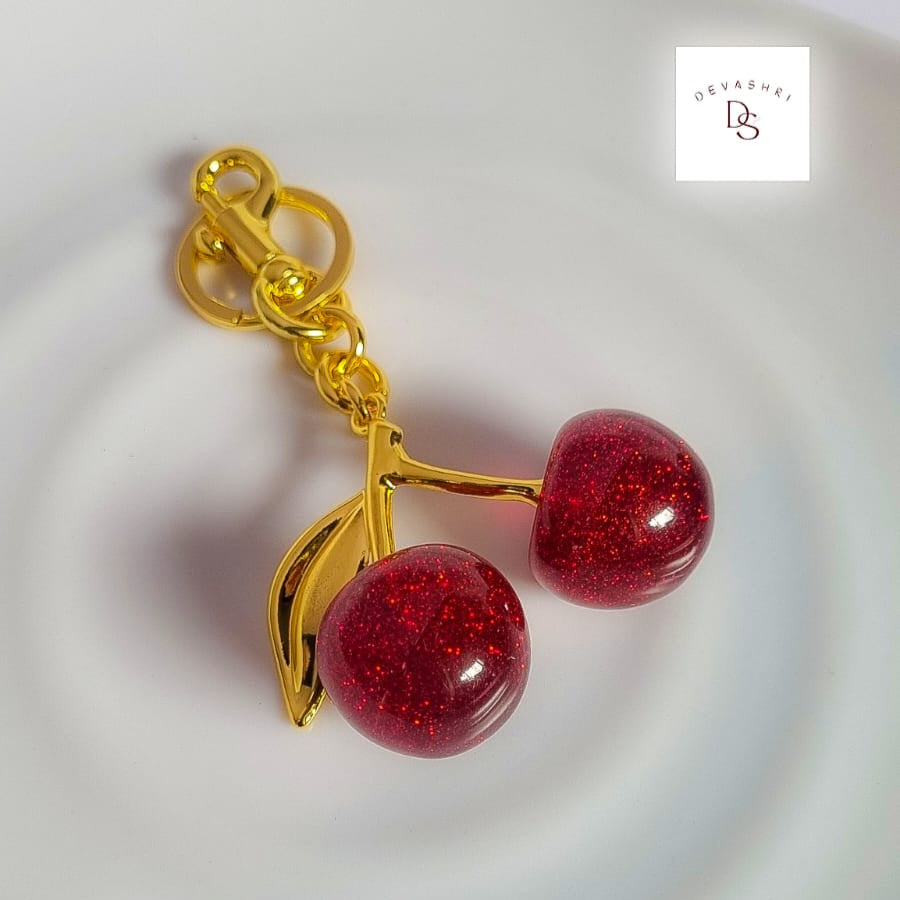 Gold Cherry Charm Bag Keychain