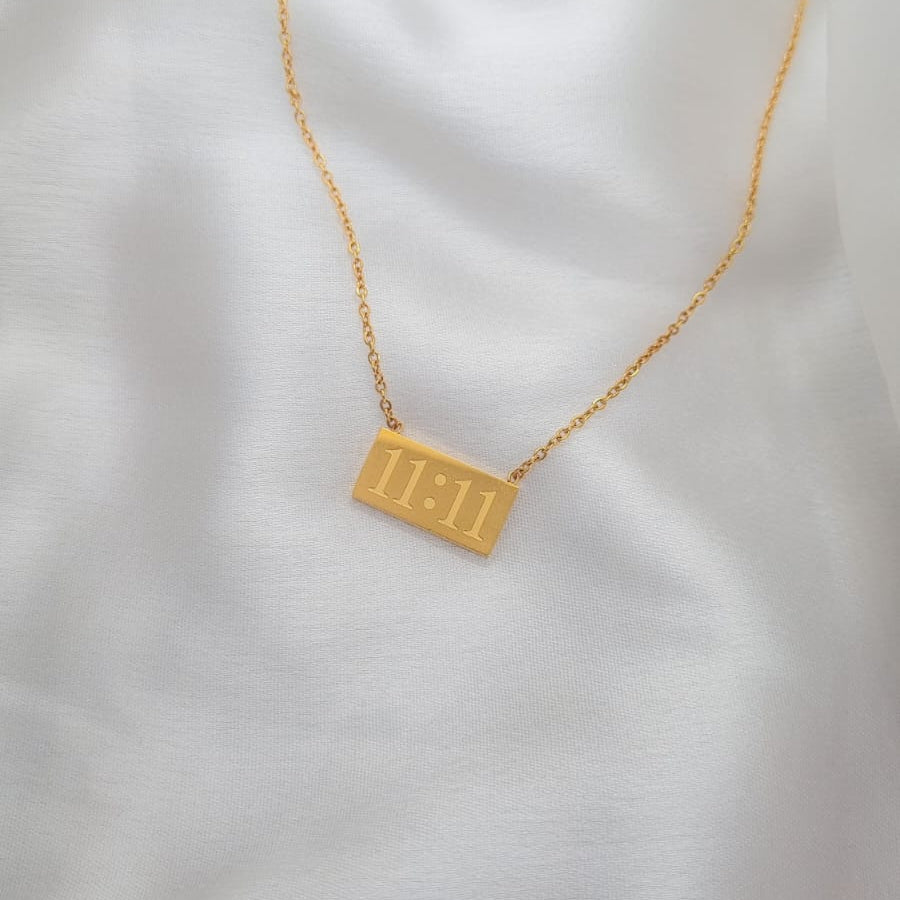 Gold necklace with a rectangular pendant 11:11 necklace anti tarnish 