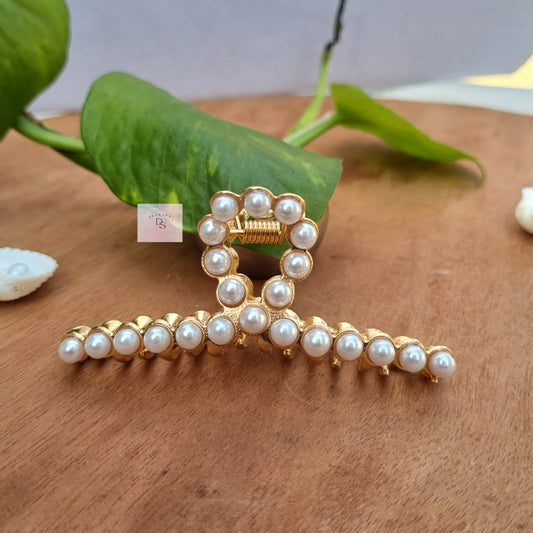 Golden metal pearl Hair claw