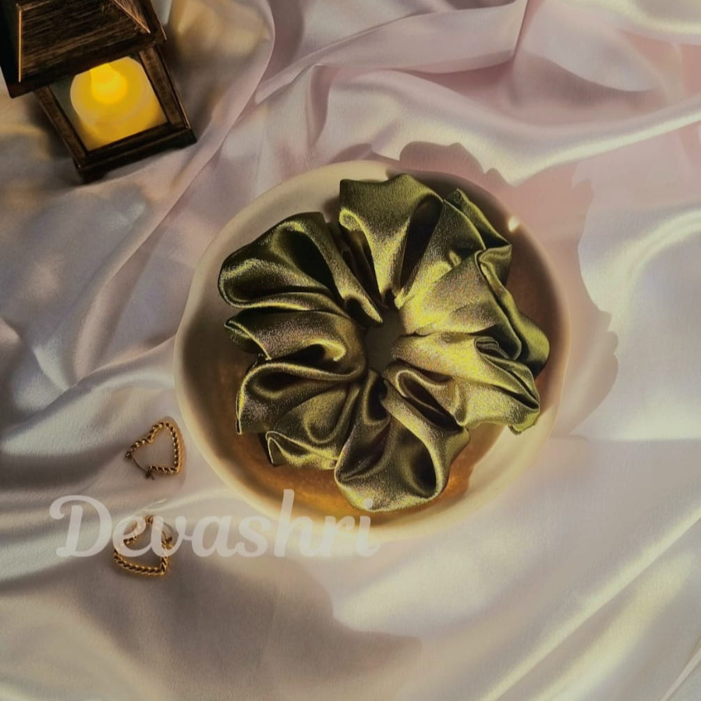 Olive Luxe Satin Scrunchie - L Size