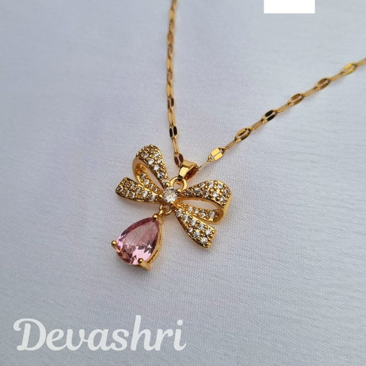 Blush Bow Pink Drop Necklace