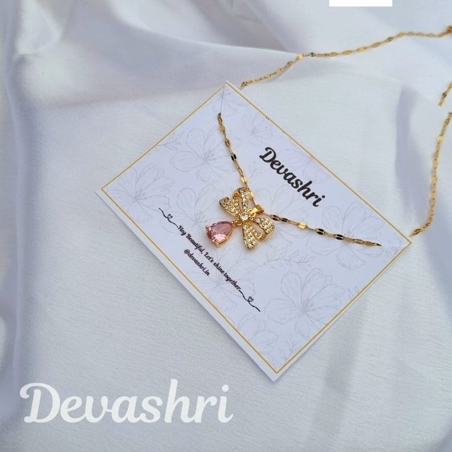 Blush Bow Pink Drop Necklace