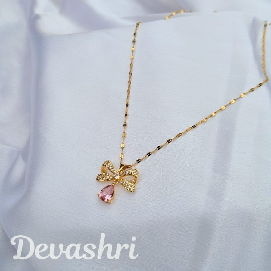 Blush Bow Pink Drop Necklace