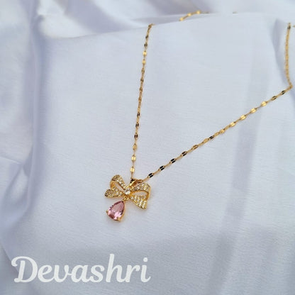 Blush Bow Pink Drop Necklace